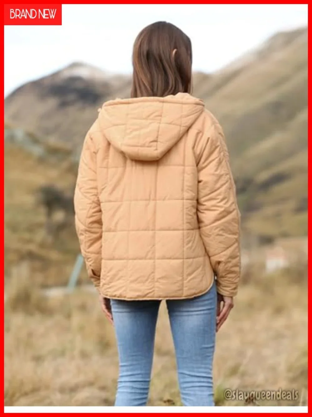 Nylon Pullover Puffer Jacket Quilted Dolman Sleeve Hooded Button Down